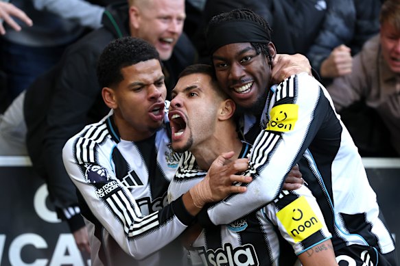  Bruno Guimaraes celebrates his winning goal.