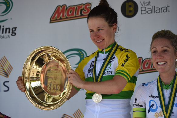 Amanda Spratt after winning the 2016 National Road Championships.