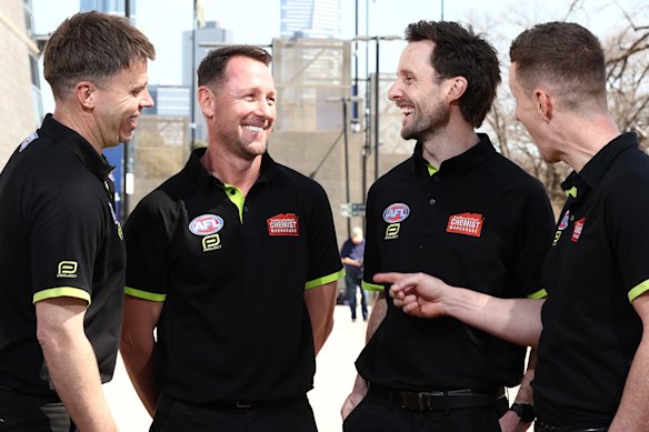 AFL grand final umpires Nick Foot, Brett Rosebury, Brendan Hosking and Hayden Meyer.