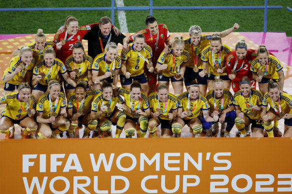 Sweden in the bronze medal presentation in Brisbane.