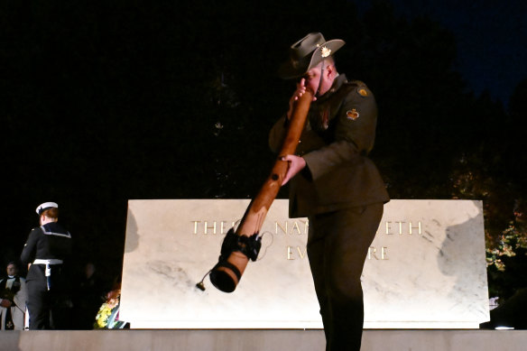 A didgeridoo was played at the dawn service at the Australian War Memorial.