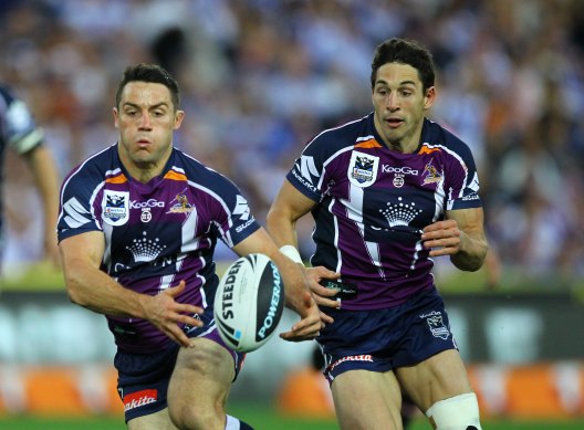 Cooper Cronk’s sleight of hand sets up Billy Slater for a try in the 2012 grand final against Canterbury.