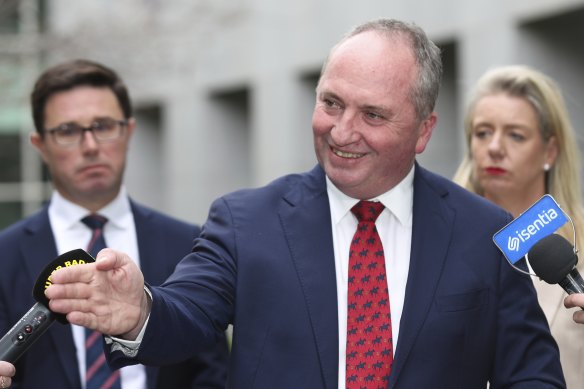 Barnaby Joyce takes questions after regaining the leadership. 