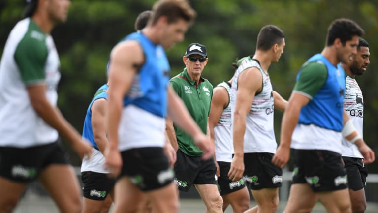 Getting down to business: Bennett runs Souths players through their paces at training on Tuesday.