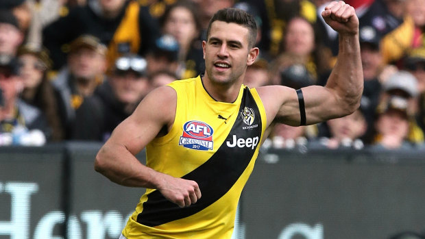 Jack Graham celebrates one of his grand final goals.