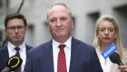 Nationals David Littleproud, Barnaby Joyce and Bridget McKenzie hold a press conference following the Nationals leadership spill at Parliament House in Canberra.