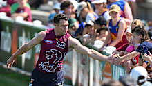 Lachie Neale talks to fans in Melbourne. 