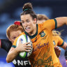 SYDNEY, AUSTRALIA - MAY 11:  Maya Stewart of the Wallaroos makes a break during the 2024 Pacific Four Series match between Australian Wallaroos and Canada at Allianz Stadium on May 11, 2024 in Sydney, Australia. (Photo by Matt King/Getty Images) .