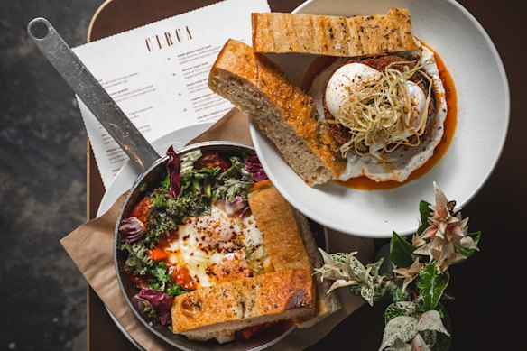 Baked eggs with beef sujuk at Circa Espresso.
