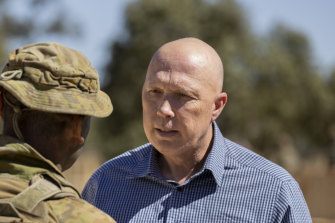 Defence minister Peter Dutton at thje Townsville Field Training Area in Queensland this week.