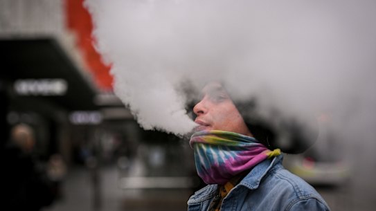 A vaper in Bourke St Mall on Monday.