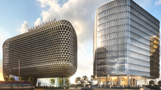 A render of the Dexus Healthcare fund’s Australian Bragg Centre in Adelaide, with the new building on the right.