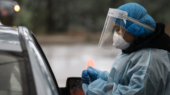 Histopath Drive through COVID-19 Testing Clinic at Banksia Field, Banksia. Bayside LGA. Coronavirus COVID-19. 24th August 2021 Photo Louise Kennerley SMH