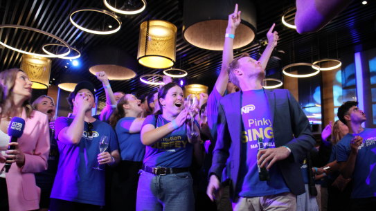 The LNP election party explodes with energy.