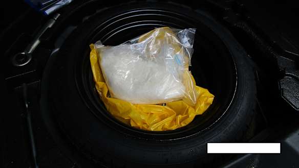 The drugs were found in the spare tyre of a car during a targeted search.