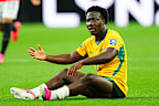 Nestory Irankunda was frustrated during the Socceroos' loss to Egypt.