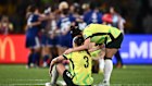  Hayley Raso of the Matildas (right) consoles Winonah Heatley following their loss in the Women’s Asian Cup final.
