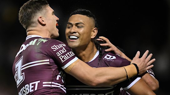 Haumole Olakau’atu and the Sea Eagles celebrate.