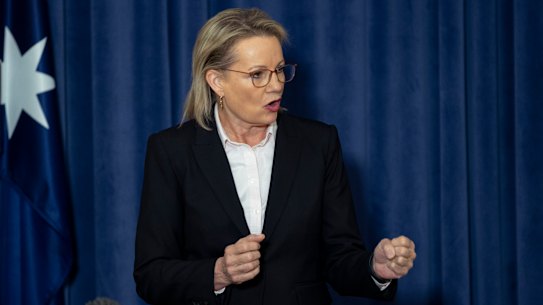 Sussan Ley addresses her party room on Monday