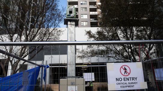 Survey equipment at Mascot Towers