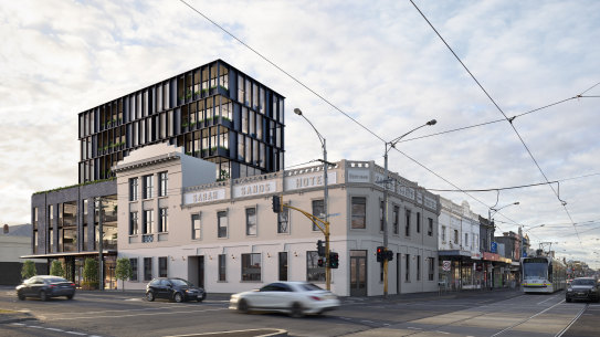 The Sarah Sands pub in Brunswick with the yet-to-be-built apartments behind it.
