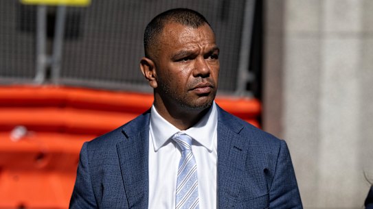 Kurtley Beale arrives at Downing Centre District Court on Monday for his sexual assault trial.