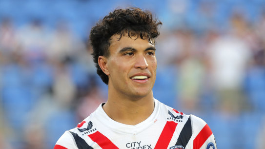 Joseph-Aukuso Suaalii in a match between the Sydney Roosters and Gold Coast Titans on July 22.