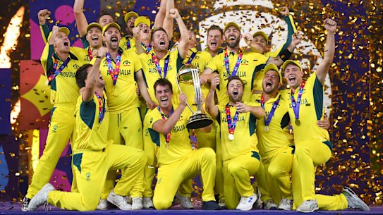 Hard earned: Australia celebrate their World Cup victory.