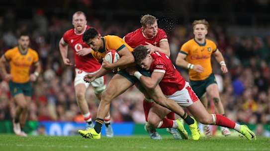 Joseph-Aukuso Suaalii in action against Wales.