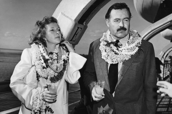 Writer Ernest Hemingway and his war correspondent wife Martha Gellhorn on a ship in 1941.