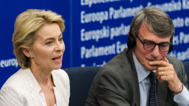 Ursula von der Leyen, incoming president of the European Commission, left, with David Sassoli, incoming president of the European Parliament,  in Strasbourg, France, in July 2019.