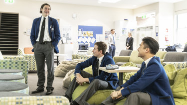 The fastest-growing group of boarders are those who live in Sydney but board for convenience. From left to right, 
Noah Derwent (from Palm Beach), Henry Kinsey (from Trangie) and Riley Koo (from Hong Kong) are all boarders at Knox Grammar.