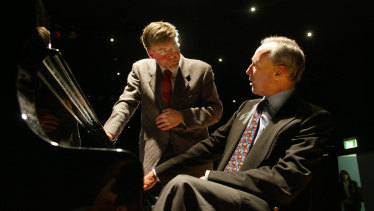 Geoffrey Tozer and Paul Keating, who delivered a cutting eulogy at the late pianist's funeral.
