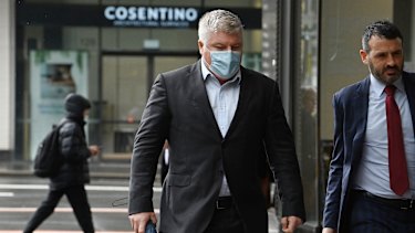 Stuart MacGill arrives at court on Thursday morning.