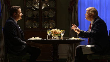 Jeff Daniels as James Comey and Brendan Gleeson as President Donald Trump in The Comey Rule.