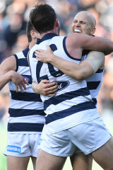 Gary Ablett (right) and Tom Hawkins.