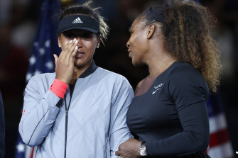Naomi Osaka and Serena Williams after the 2018 US Open final