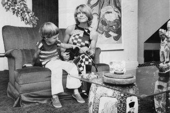 Carla Zampatti at home in the 70s with her young son Alex.