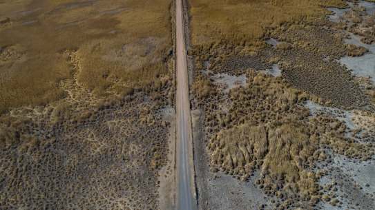 An aerial view of the Southern Macquarie Marshes Nature Reserve. 