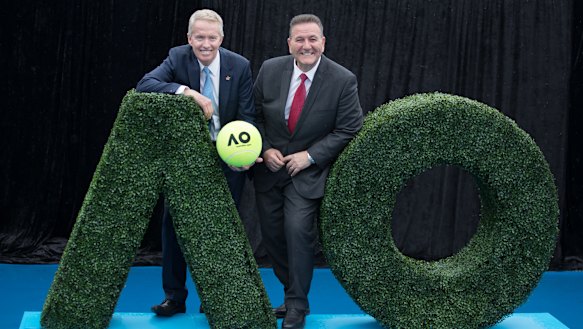 Tournament director Craig Tiley  and Minister for Sport, Tourism and Major Events John Eren.
