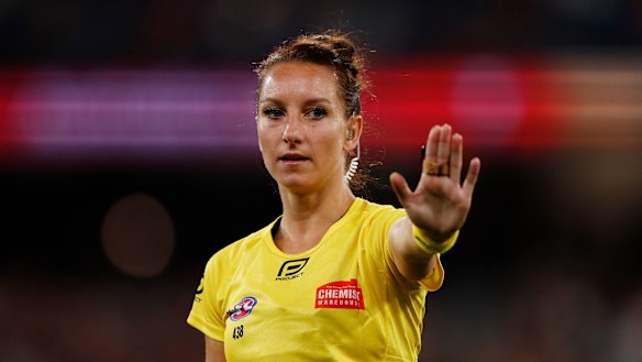 AFL female umpire pioneer Eleni Glouftsis.