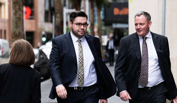 Bruce Lehrmann arrives at court on Thursday with one of his barristers, Steven Whybrow.