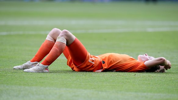 Devastation for Dutch player Dominique Bloodworth after the final whistle.