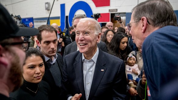Democratic presidential candidate former vice-president Joe Biden speaks at a campaign stop at Hiatt Middle School, in Des Moines, Iowa.