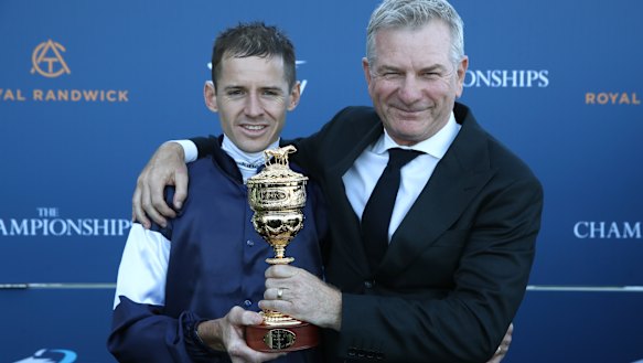 Jason Collett and Kris Lees with the Sydney Cup.