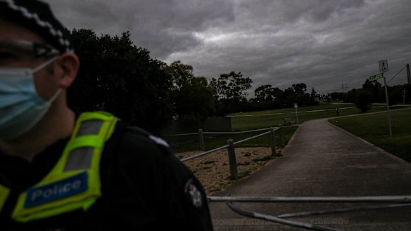 A police officer at the scene on Thursday night.