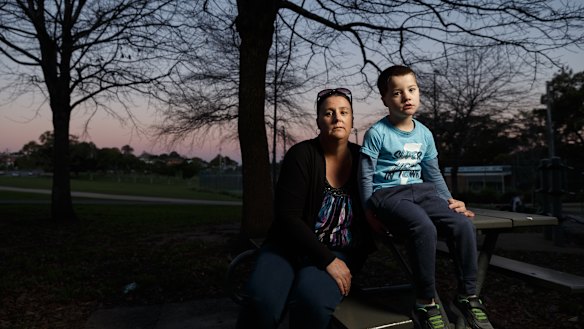 Donna Foody with her son Braxton, 7, who was transferred to Sydney Children's Hospital for open heart surgery when he was seven weeks old. 