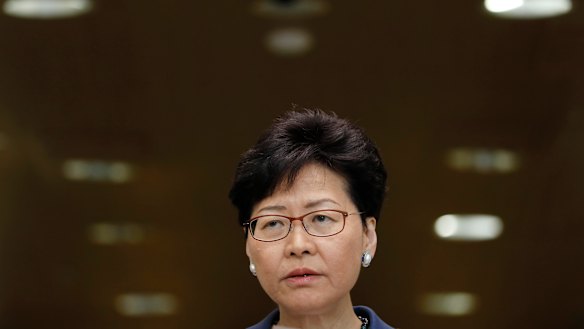 Carrie Lam during the press conference on Monday.