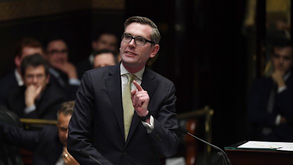 Dominic Perrottet in question time. He will deliver his third state budget on Tuesday. 