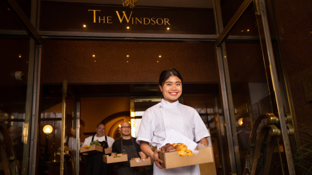 Take it away: Lekker head chef Rob Kabboord, Sunda head chef Khanh Nguyen and the Windsor Hotel's head pastry chef Anna Polly Trinh.